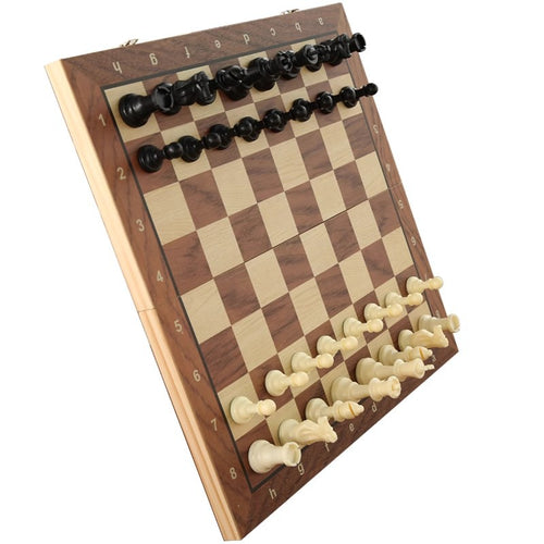 Chess Magnetic Wooden Mini Foldable Board for Kids Beginners with Small Magnetic Chess Pieces